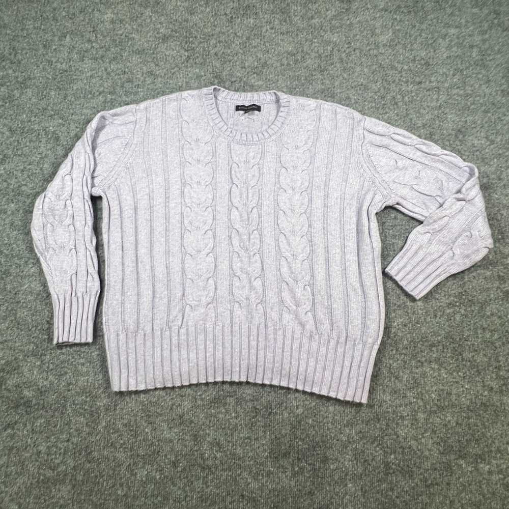 Banana Republic Sweater Womens XL Lavender Cable Knit Ribbed Trim Crew Neck